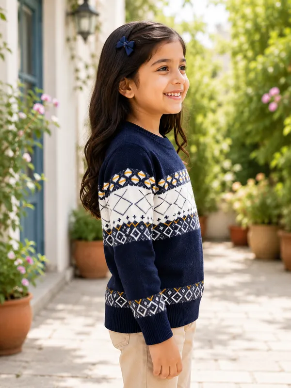 Navy_Knit_Regular_Fit_Sweater_For_Girls