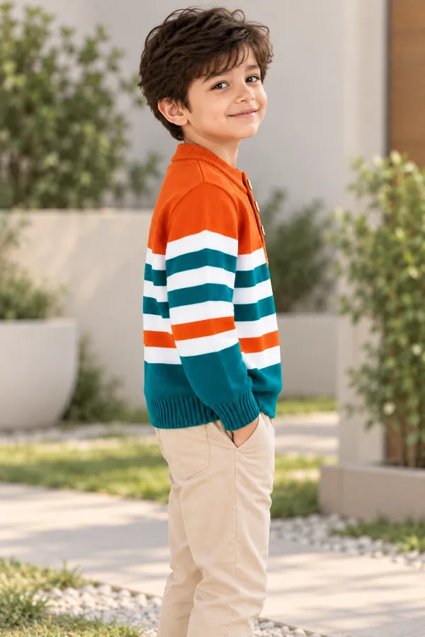 Orange_Knit_Striped_Sweater_For_Boys