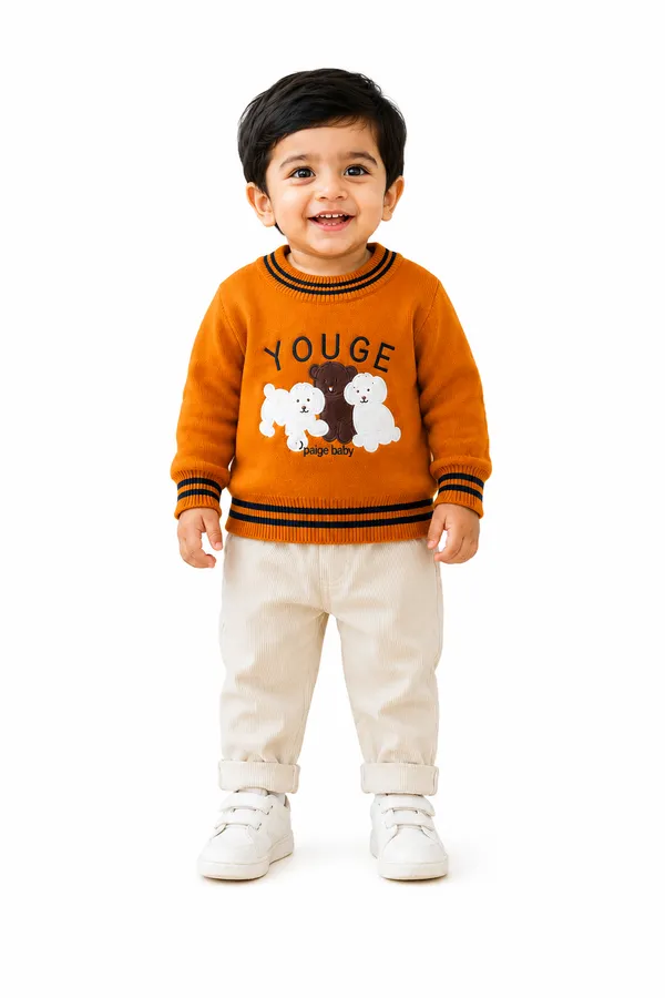 Orange_Knit_Casual_Sweater_For_Boys