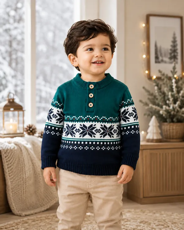 Teal_Knitted_Patterned_Sweater_For_Boys