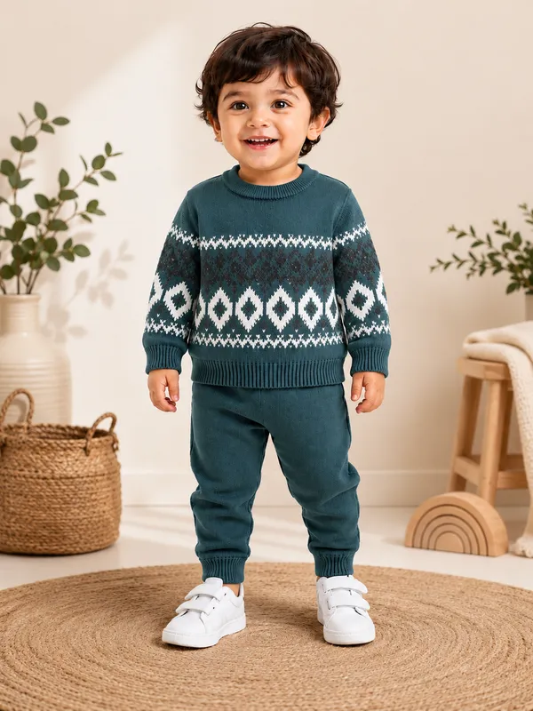 Teal_Knit_Patterned_Sweater_For_Boys