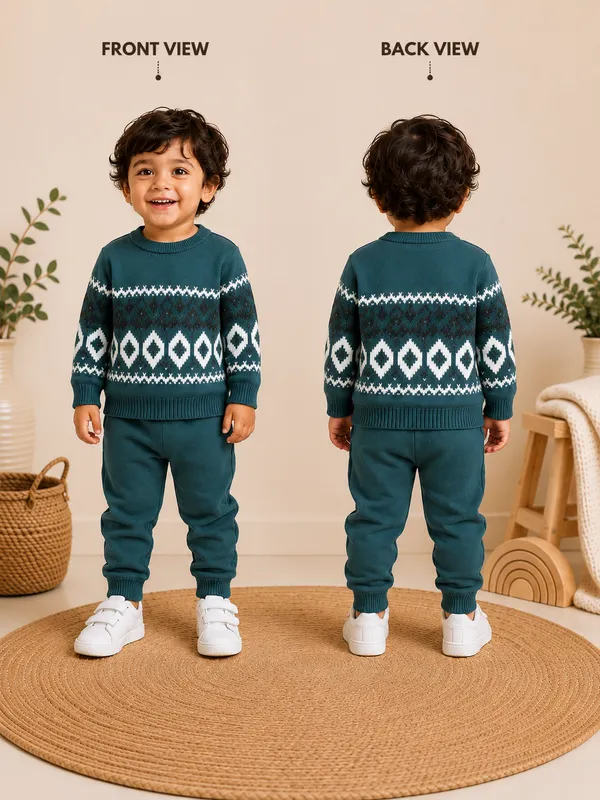Teal_Knit_Patterned_Sweater_For_Boy_And_Girl_Pack_Of_2