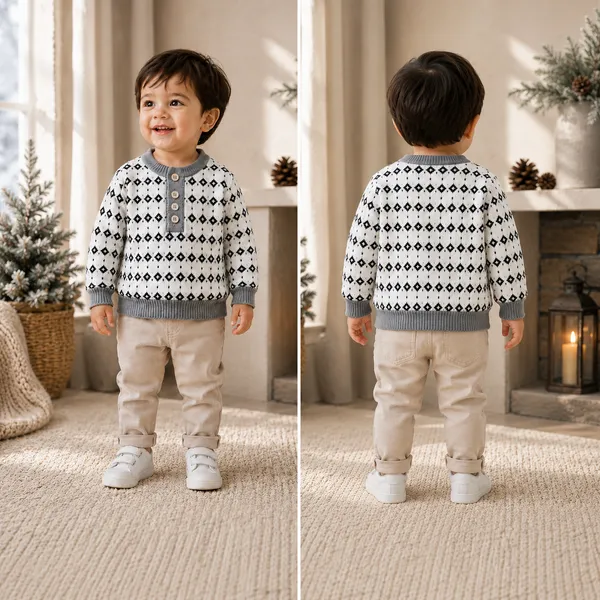 White_And_Grey_Knit_Pattern_Sweater_For_Boys