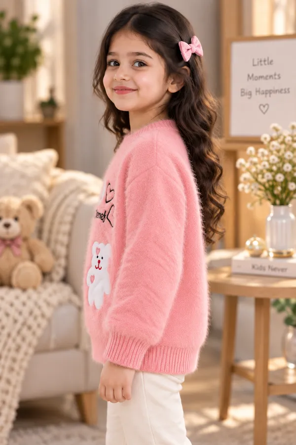 Pink_Fuzzy_Regular_Fit_Sweater_For_Girls