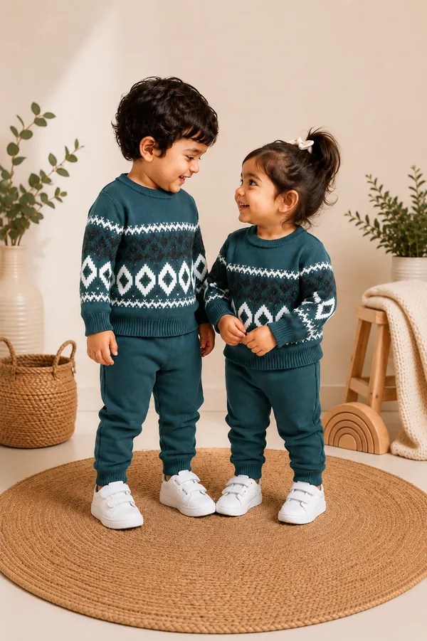 Teal_Knit_Patterned_Sweater_For_Boy_And_Girl_Pack_Of_2