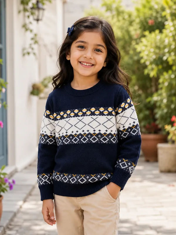 Navy_Knit_Regular_Fit_Sweater_For_Girls