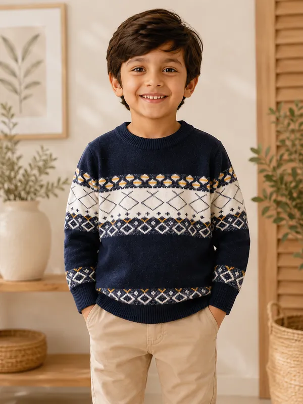Navy_Patterned_Crew_Neck_Sweater_For_Boys