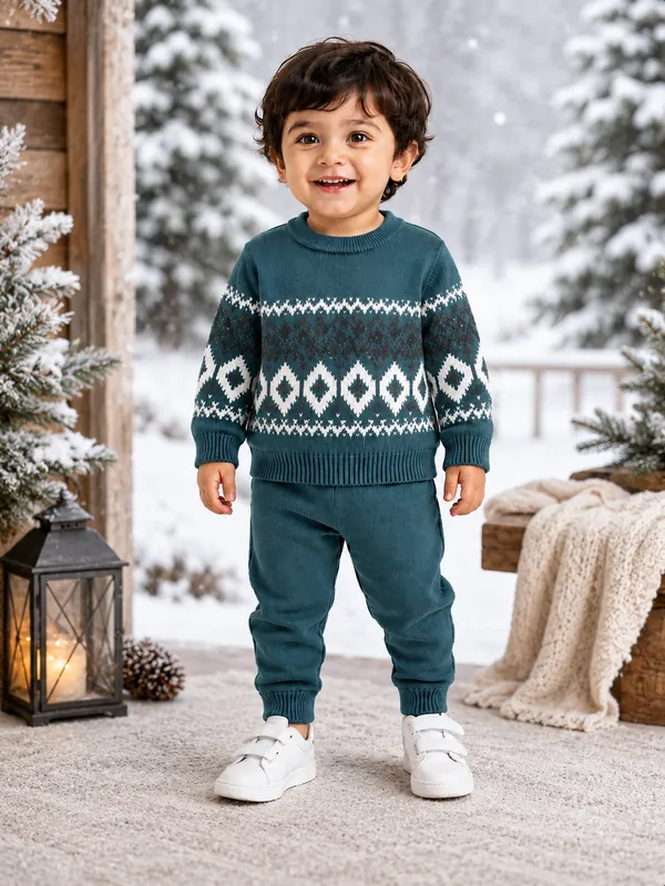 Teal_Knit_Patterned_Sweater_For_Boys