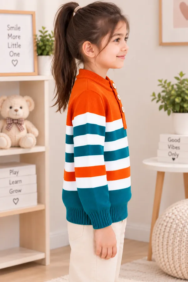 Orange_Knit_Striped_Sweater_For_Girls