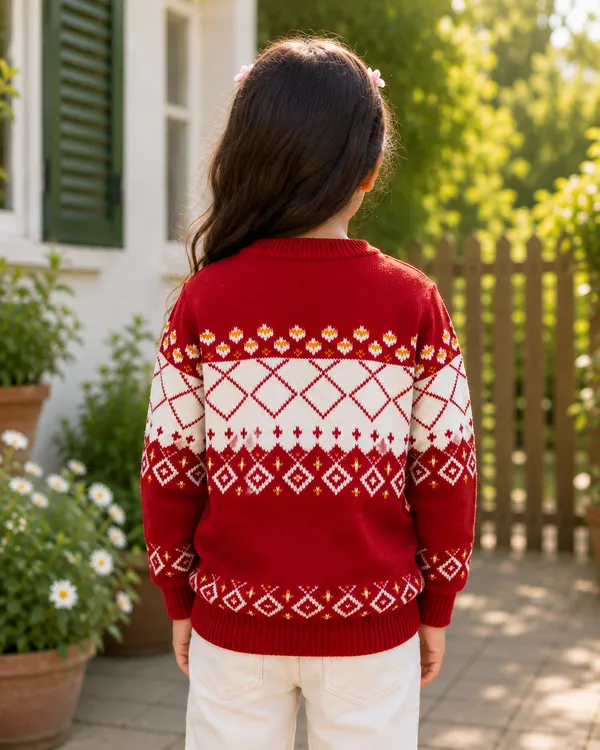 Red_Knitted_Patterned_Sweater_For_Girls