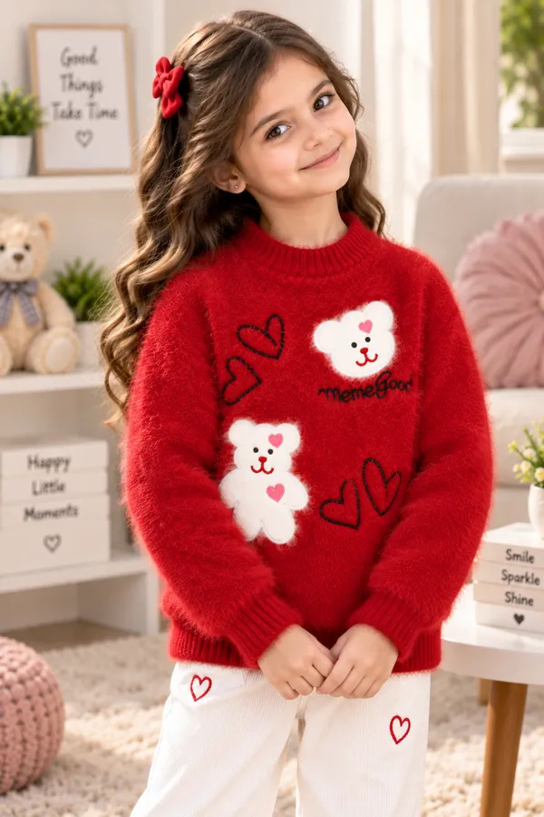 Red_Knit_Regular_Fit_Sweater_For_Girls