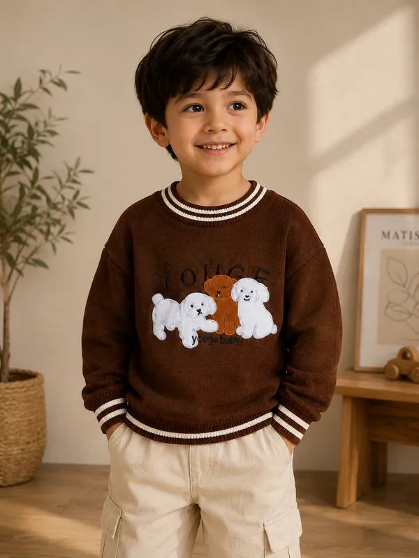 Brown_Knit_Regular_Fit_Sweater_For_Boys