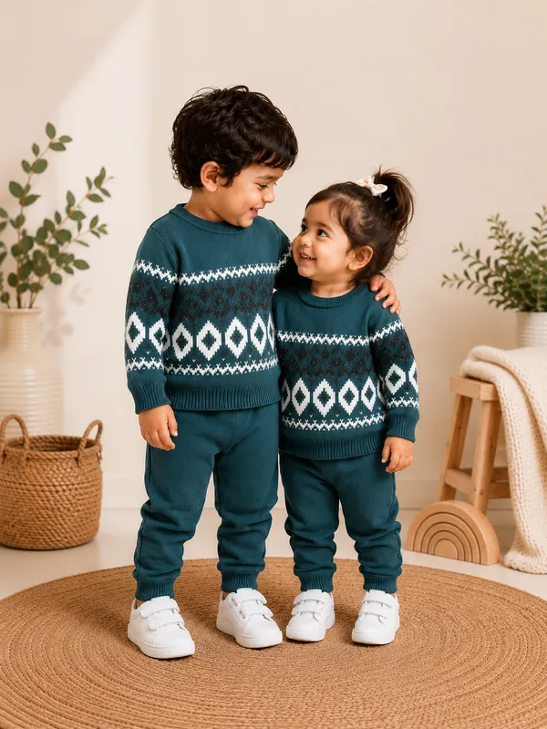 Teal_Knit_Patterned_Sweater_For_Boy_And_Girl_Pack_Of_2