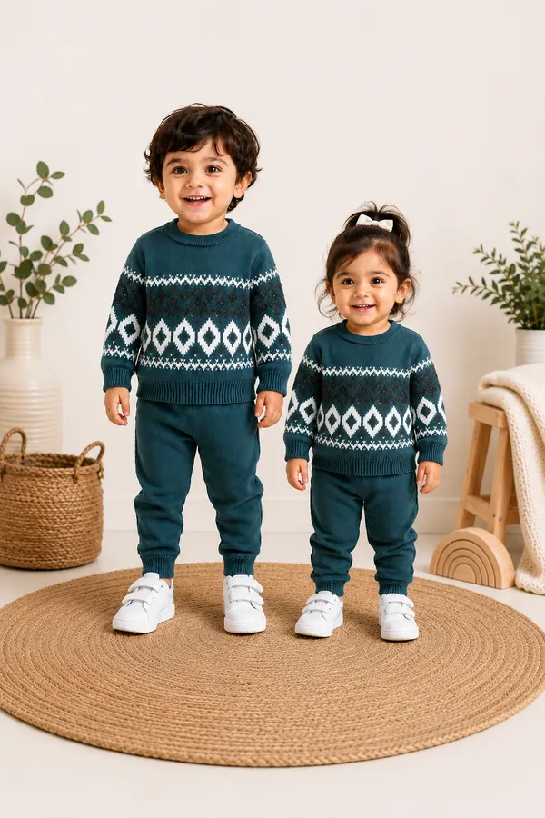 Teal_Knit_Patterned_Sweater_For_Boy_And_Girl_Pack_Of_2