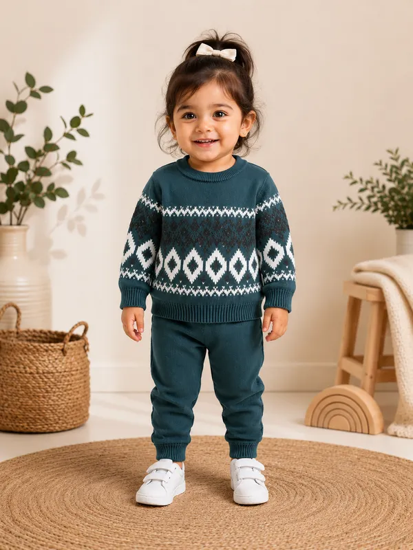 Teal_Patterned_Regular_Fit_Sweater_For_Girls