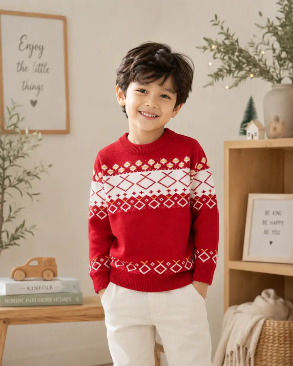 Red_Knit_Regular_Fit_Sweater_For_Boys
