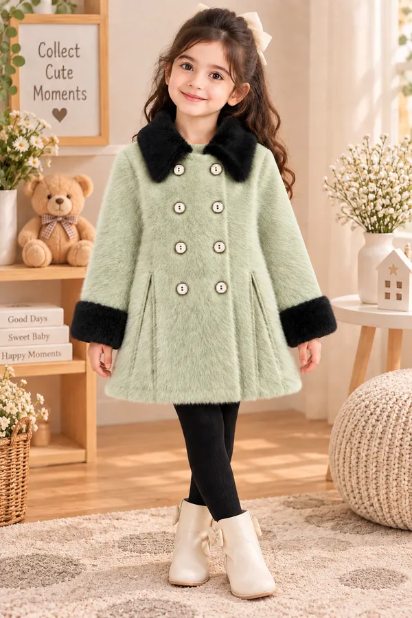 Green_Fleece_Flared_Coat_For_Girls