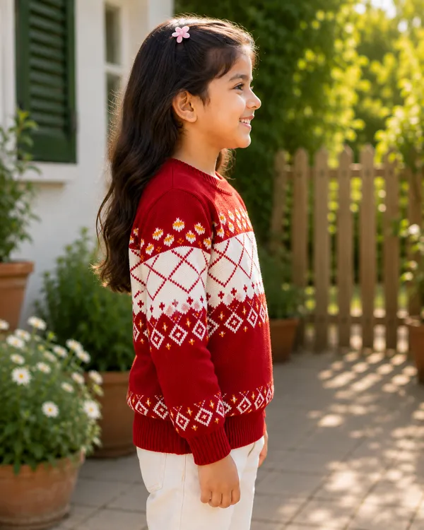 Red_Knitted_Patterned_Sweater_For_Girls