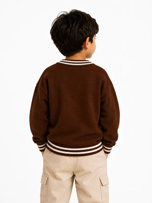 Brown_Knit_Regular_Fit_Sweater_For_Boys