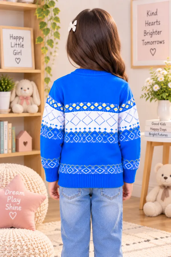 Blue_Knitted_Patterned_Sweater_For_Girls