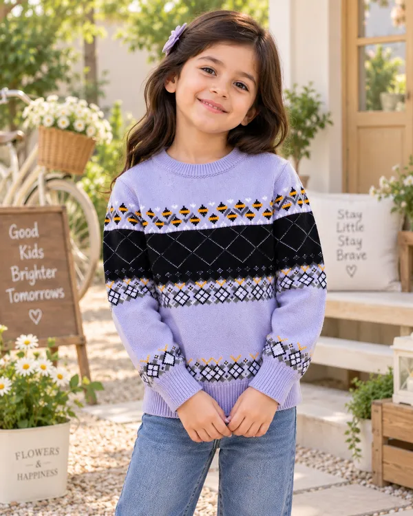 Lavender_Knitted_Regular_Fit_Sweater_For_Girls