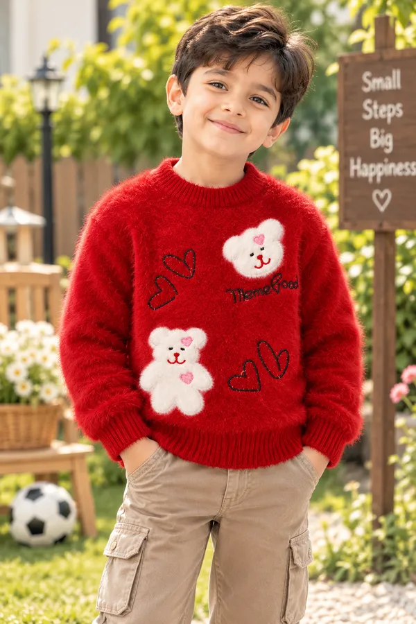 Red_Fuzzy_Knit_Sweater_For_Boys