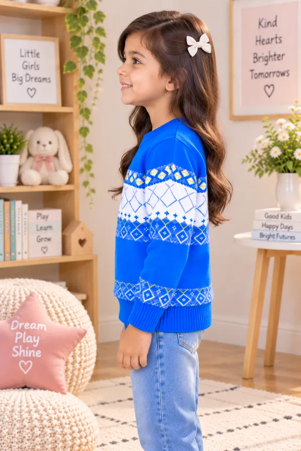 Blue_Knitted_Patterned_Sweater_For_Girls
