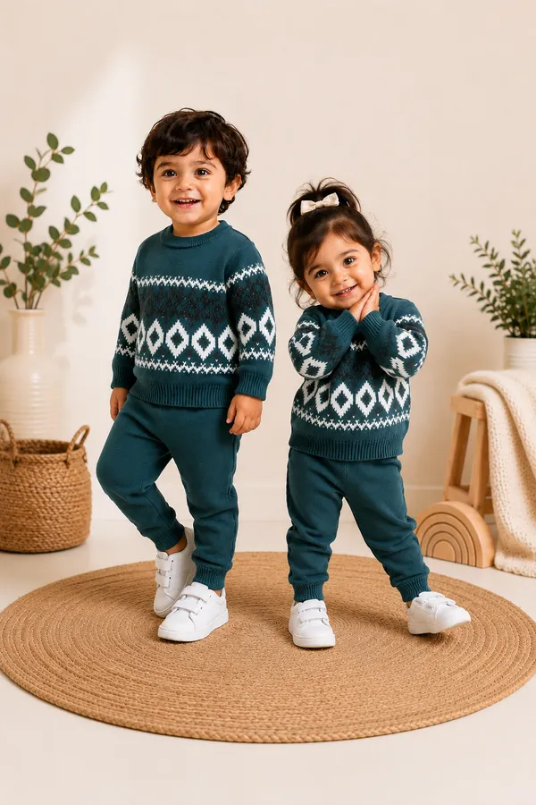 Teal_Knit_Patterned_Sweater_For_Boy_And_Girl_Pack_Of_2