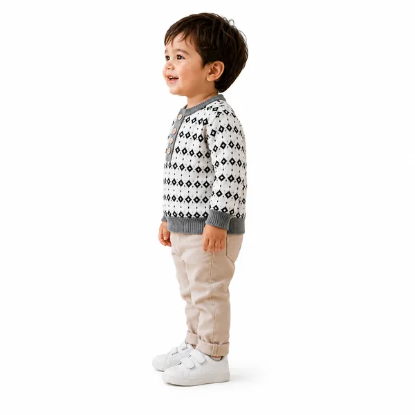 White_And_Grey_Knit_Pattern_Sweater_For_Boys