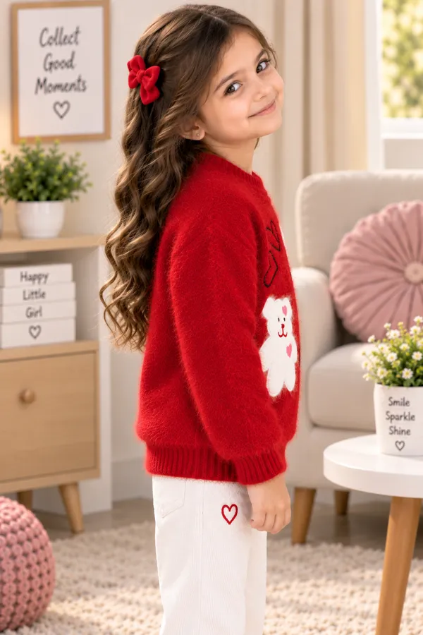 Red_Knit_Regular_Fit_Sweater_For_Girls