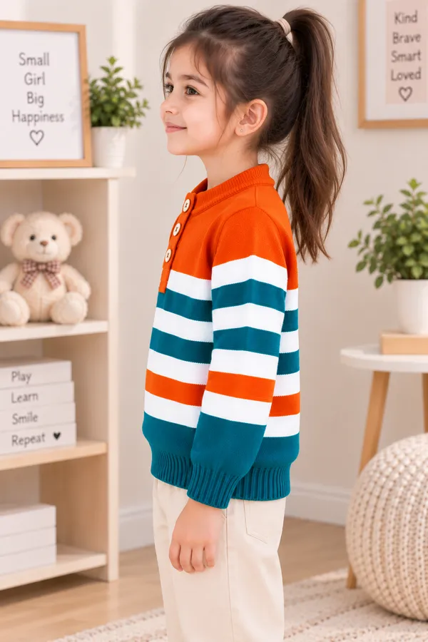 Orange_Knit_Striped_Sweater_For_Girls