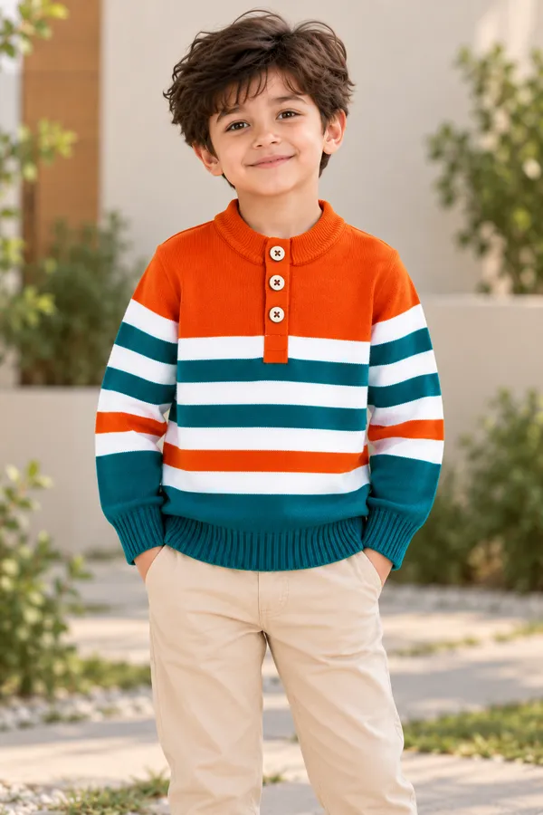 Orange_Knit_Striped_Sweater_For_Boys