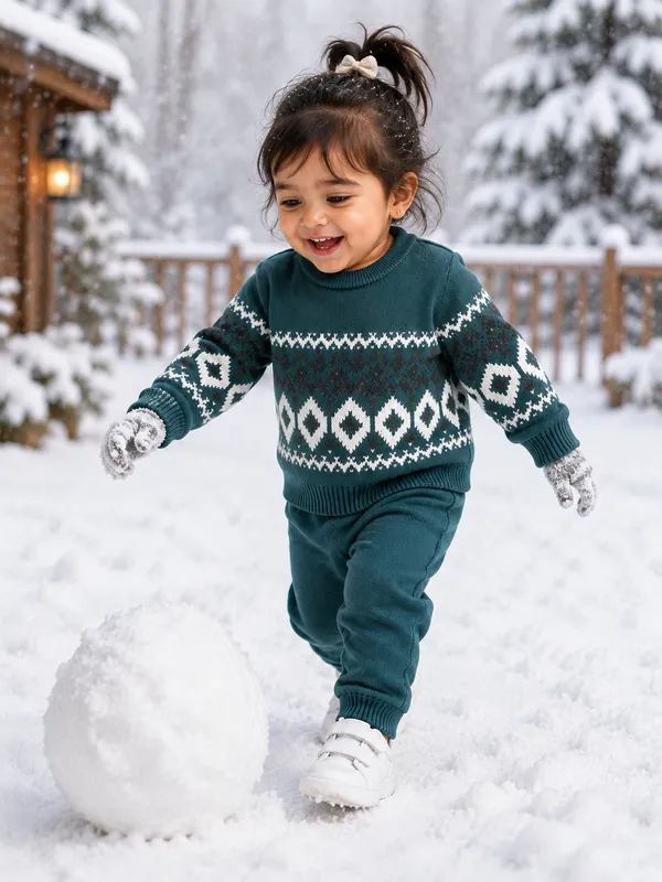Teal_Patterned_Regular_Fit_Sweater_For_Girls