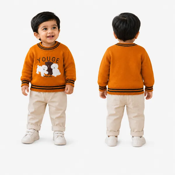 Orange_Knit_Casual_Sweater_For_Boys