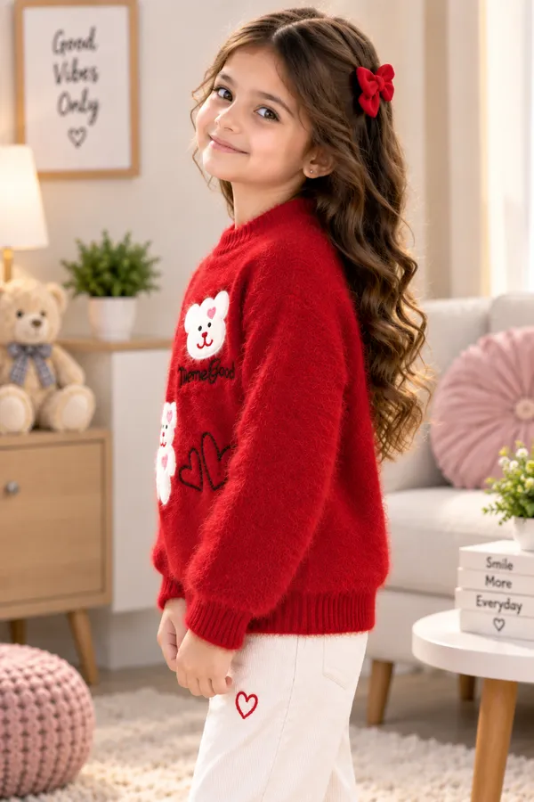 Red_Knit_Regular_Fit_Sweater_For_Girls