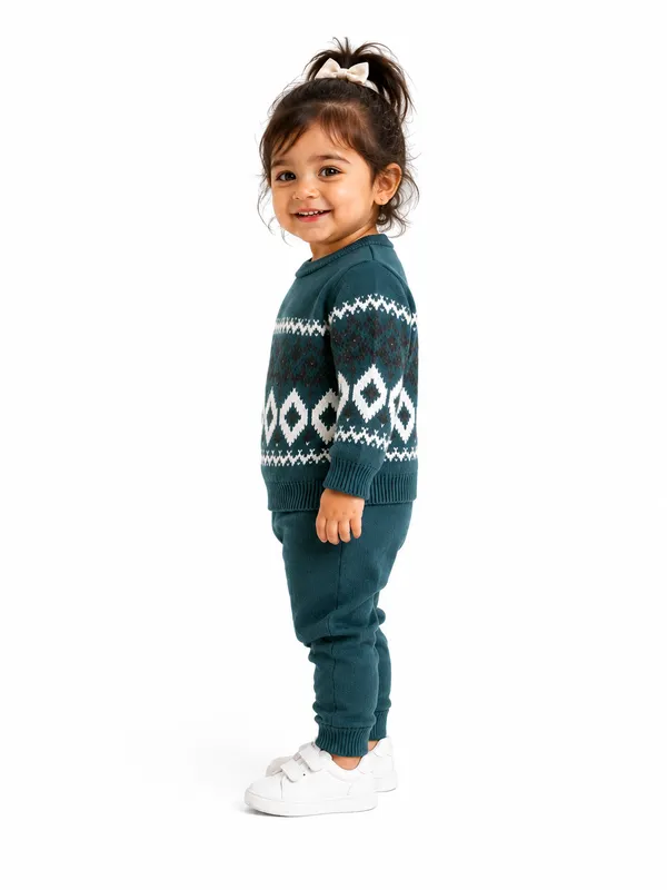 Teal_Patterned_Regular_Fit_Sweater_For_Girls