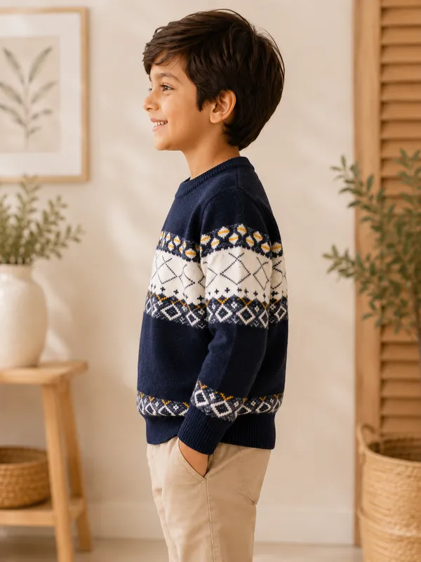 Navy_Patterned_Crew_Neck_Sweater_For_Boys