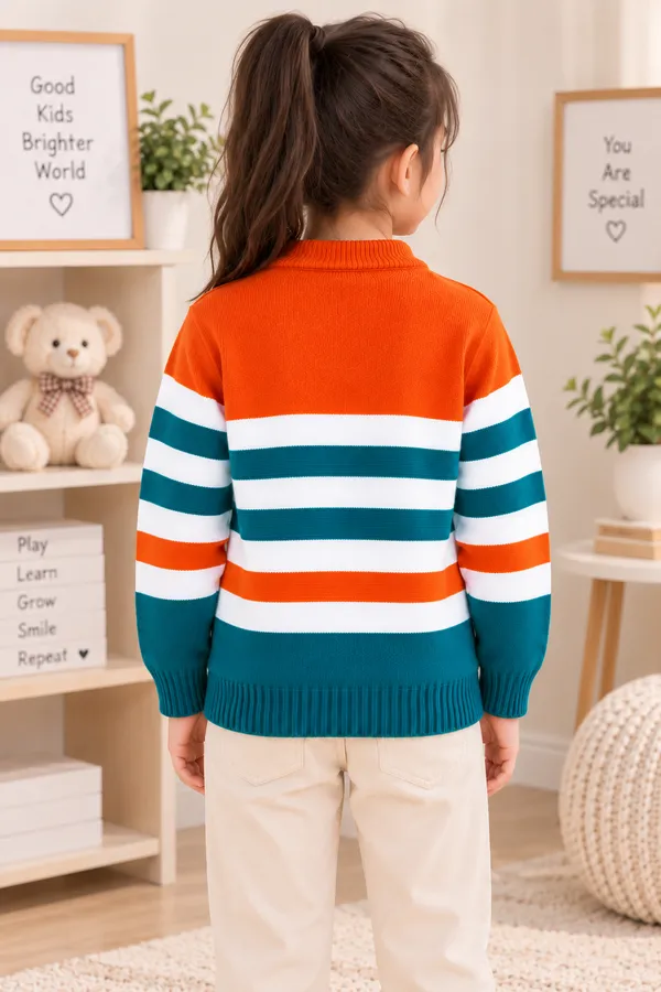 Orange_Knit_Striped_Sweater_For_Girls