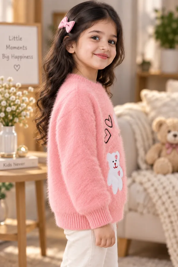 Pink_Fuzzy_Regular_Fit_Sweater_For_Girls