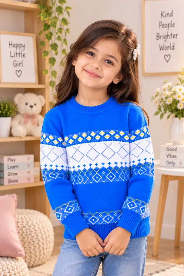 Blue_Knitted_Patterned_Sweater_For_Girls