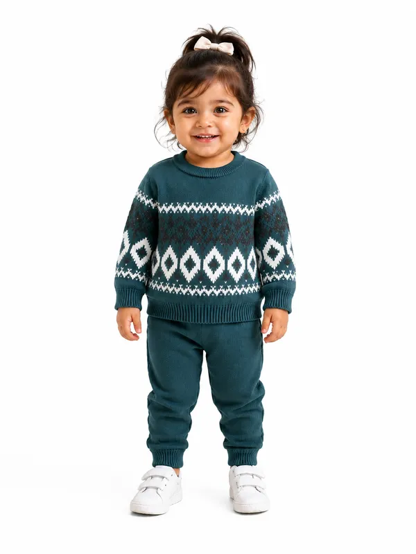 Teal_Patterned_Regular_Fit_Sweater_For_Girls