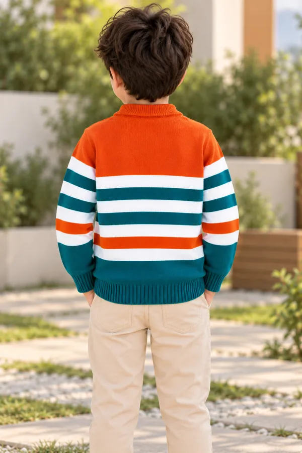 Orange_Knit_Striped_Sweater_For_Boys