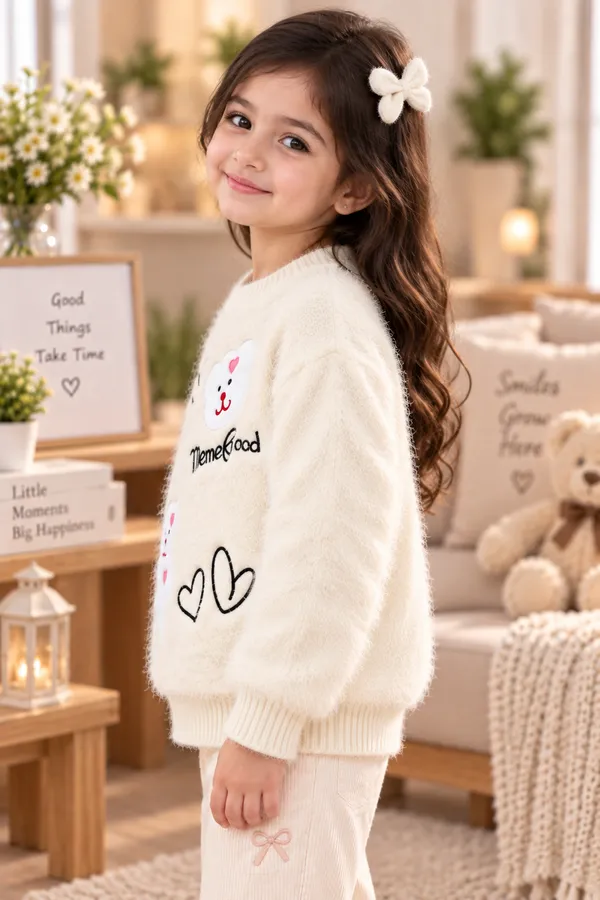 Ivory_Fuzzy_Knit_Graphic_Sweater_For_Girls