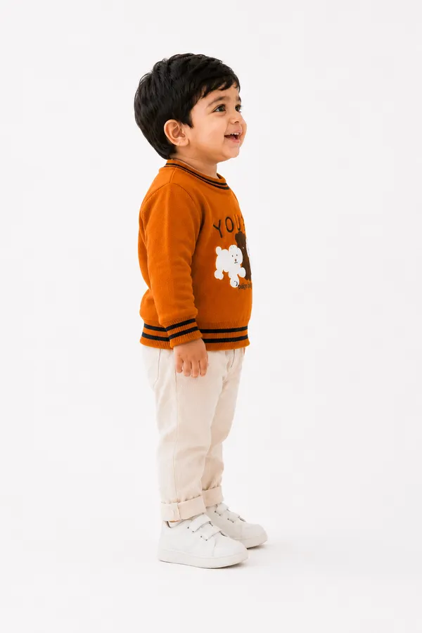 Orange_Knit_Casual_Sweater_For_Boys