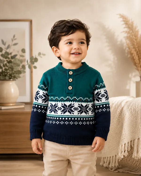 Teal_Knitted_Patterned_Sweater_For_Boys