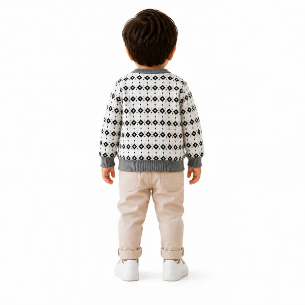 White_And_Grey_Knit_Pattern_Sweater_For_Boys