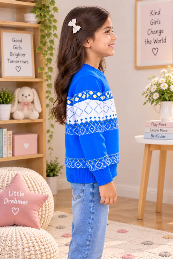 Blue_Knitted_Patterned_Sweater_For_Girls