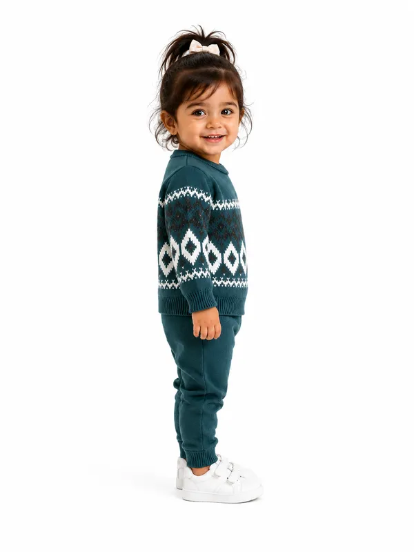 Teal_Patterned_Regular_Fit_Sweater_For_Girls