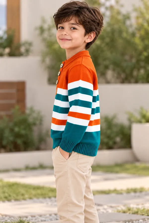 Orange_Knit_Striped_Sweater_For_Boys