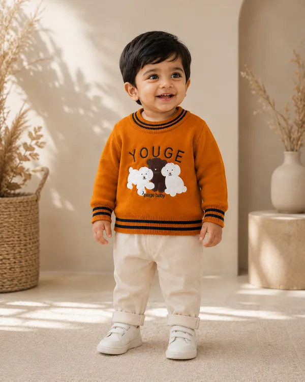 Orange_Knit_Casual_Sweater_For_Boys